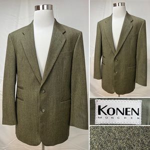 Men's Konen Munchen Olive Textured 2-Button 41R 100% Wool Brown Blazer Jacket